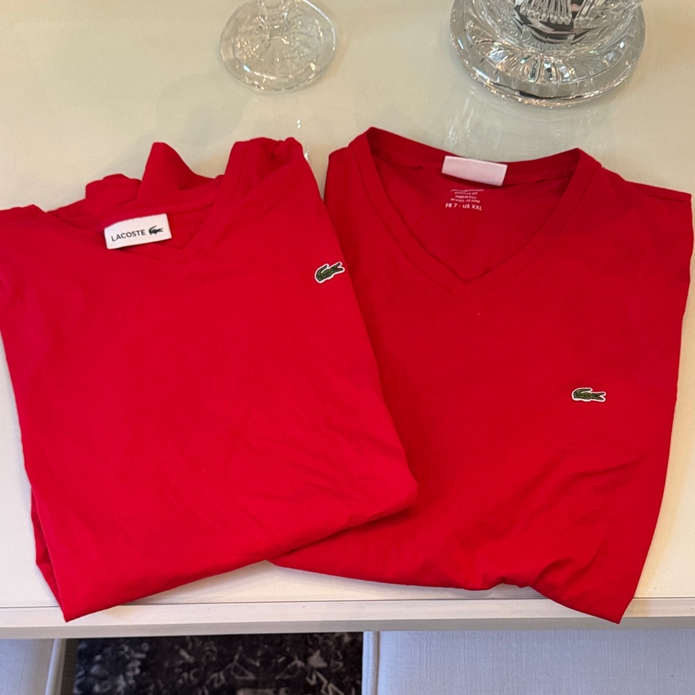 Lacoste t-shirt bundle lacoste red v-neck shirt bundle 2 red short sleeve shirts